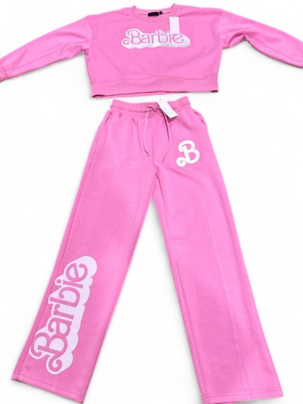 NWT Fashion Nova x Barbie Pink Scuba Lounge Sweatshirt Sweatpants XS Deadstock
